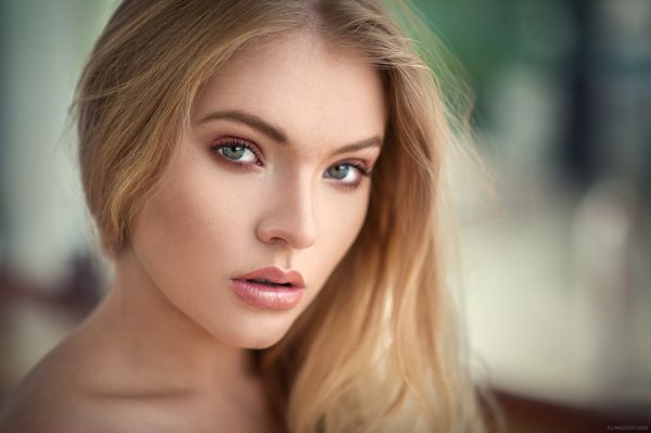 Wallpaper Face Women Model Blonde Depth Of Field Long Hair Blue