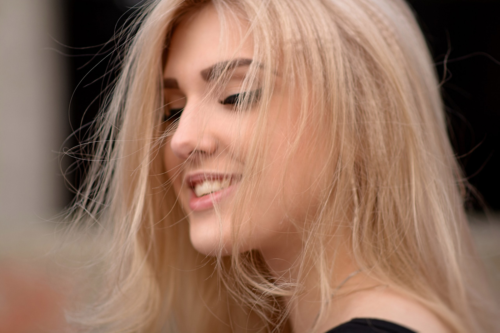 Wallpaper Olia Gedz Women Blonde Portrait Smiling Eyeliner