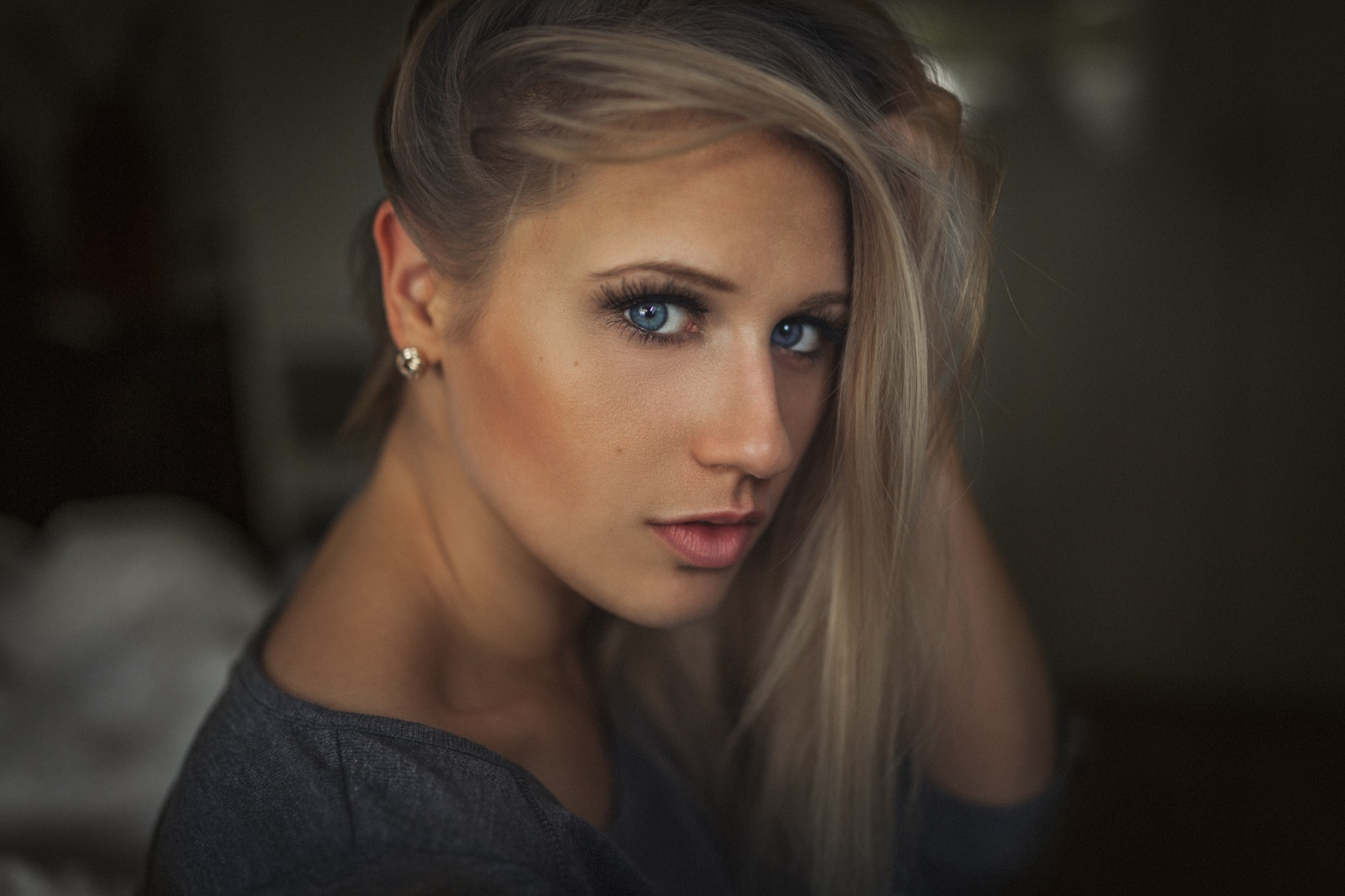 Wallpaper Face Women Blonde Long Hair Blue Eyes Black Hair