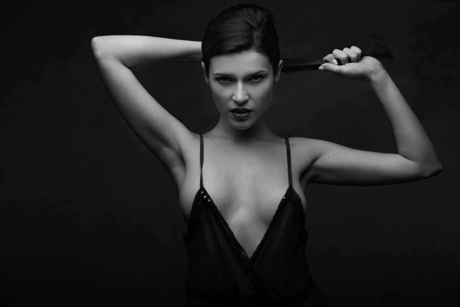 Wallpaper Women Brunette Glasses Arms Up Armpits Hands In Hair