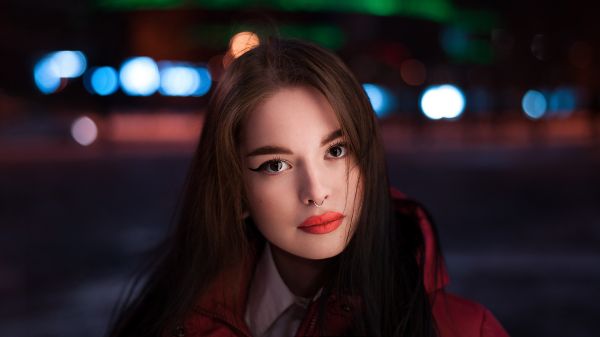 Wallpaper Model Brunette Long Hair Brown Eyes Eyeliner Looking At Viewer Side View