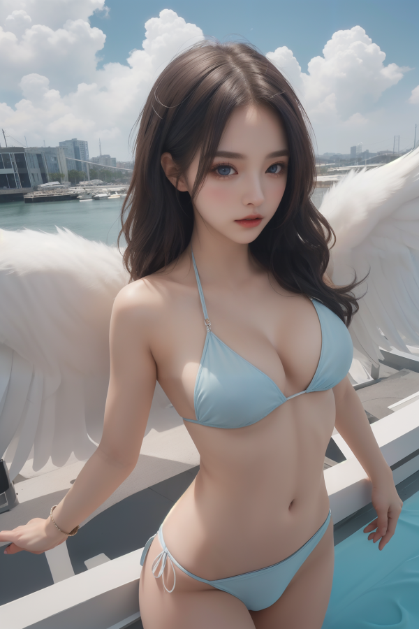 AIGC, angel, beach, beautiful, breasts, cleavage