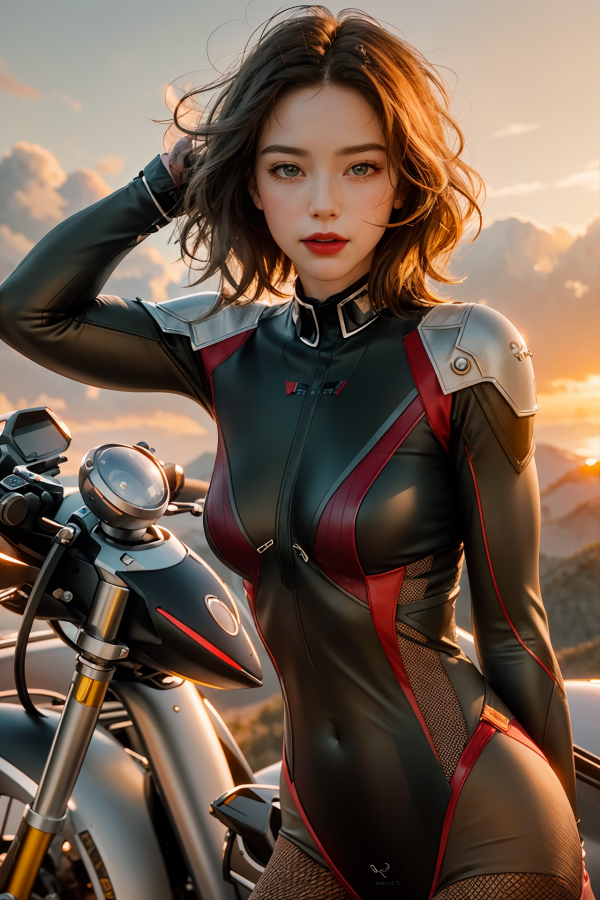 girl,vehicle,breasts,brown hair,parted lips,lips