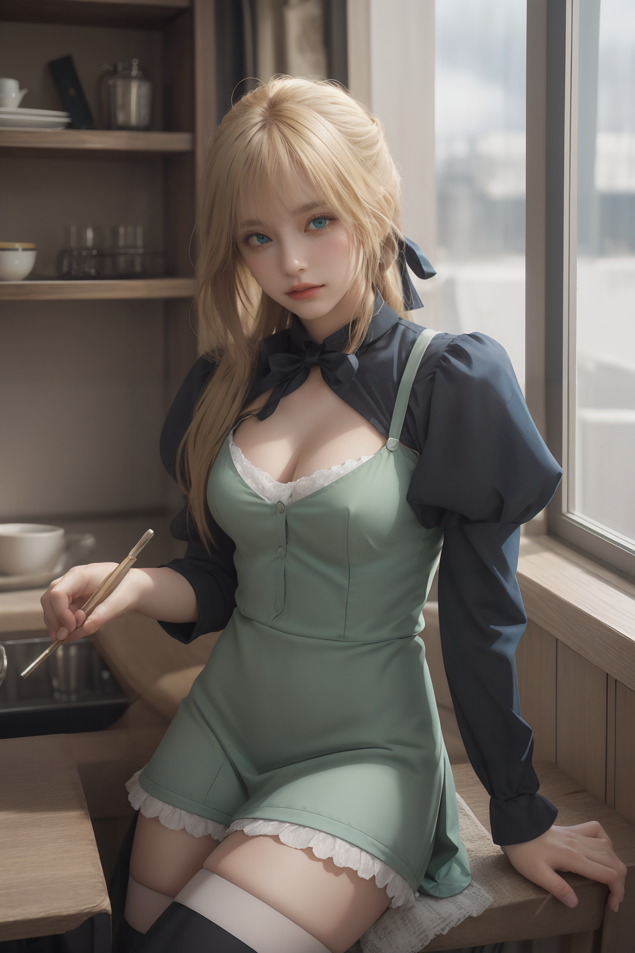 AIGC, anime girls, Artoria Pendragon, beautiful, breasts, cleavage, cosplay, Fate Grand Order, Fate Series, Fate Stay Night, female, girl, long hair, Saber, sexy, sweet