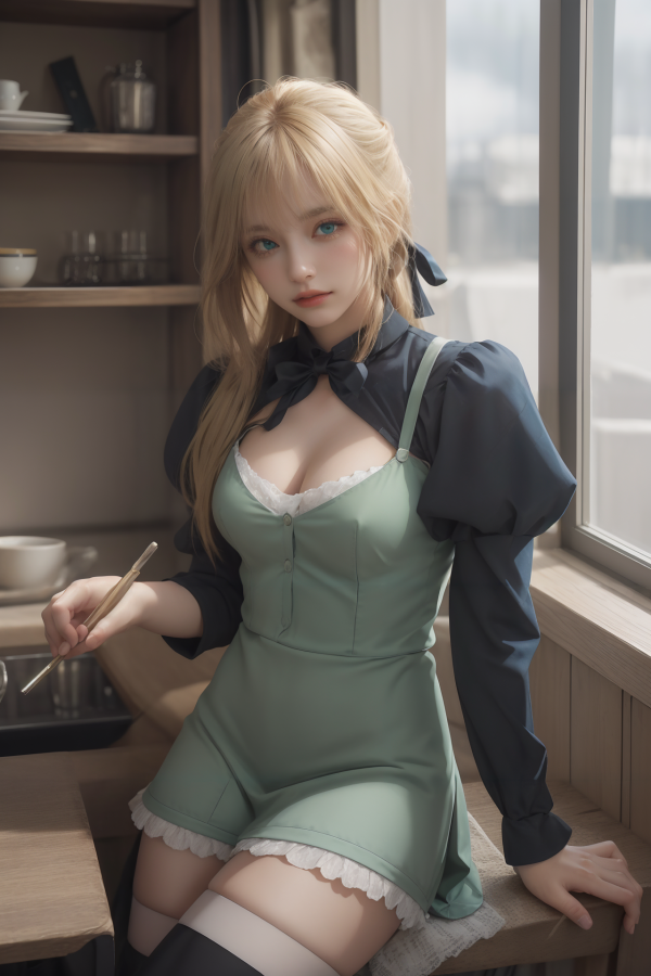 AIGC, anime girls, Artoria Pendragon, beautiful, breasts, cleavage