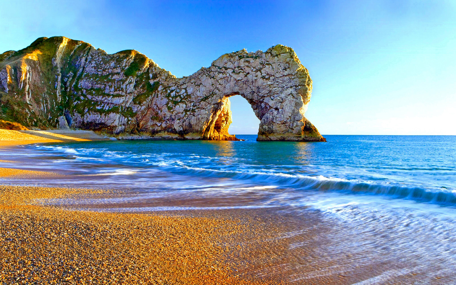 beach, bliss, coast, colorful, noon, scenic, shiny, sky, splendor, Sunny, turquiose, waves