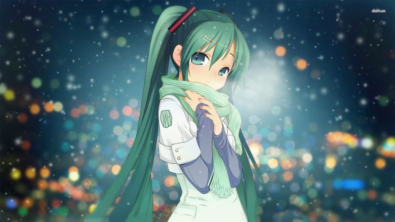 anime,Hatsune Miku,Vocaloid,turchese,inverno