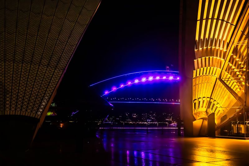 letadlová loď, architektura, modrá obloha, bokeh, most, světla města