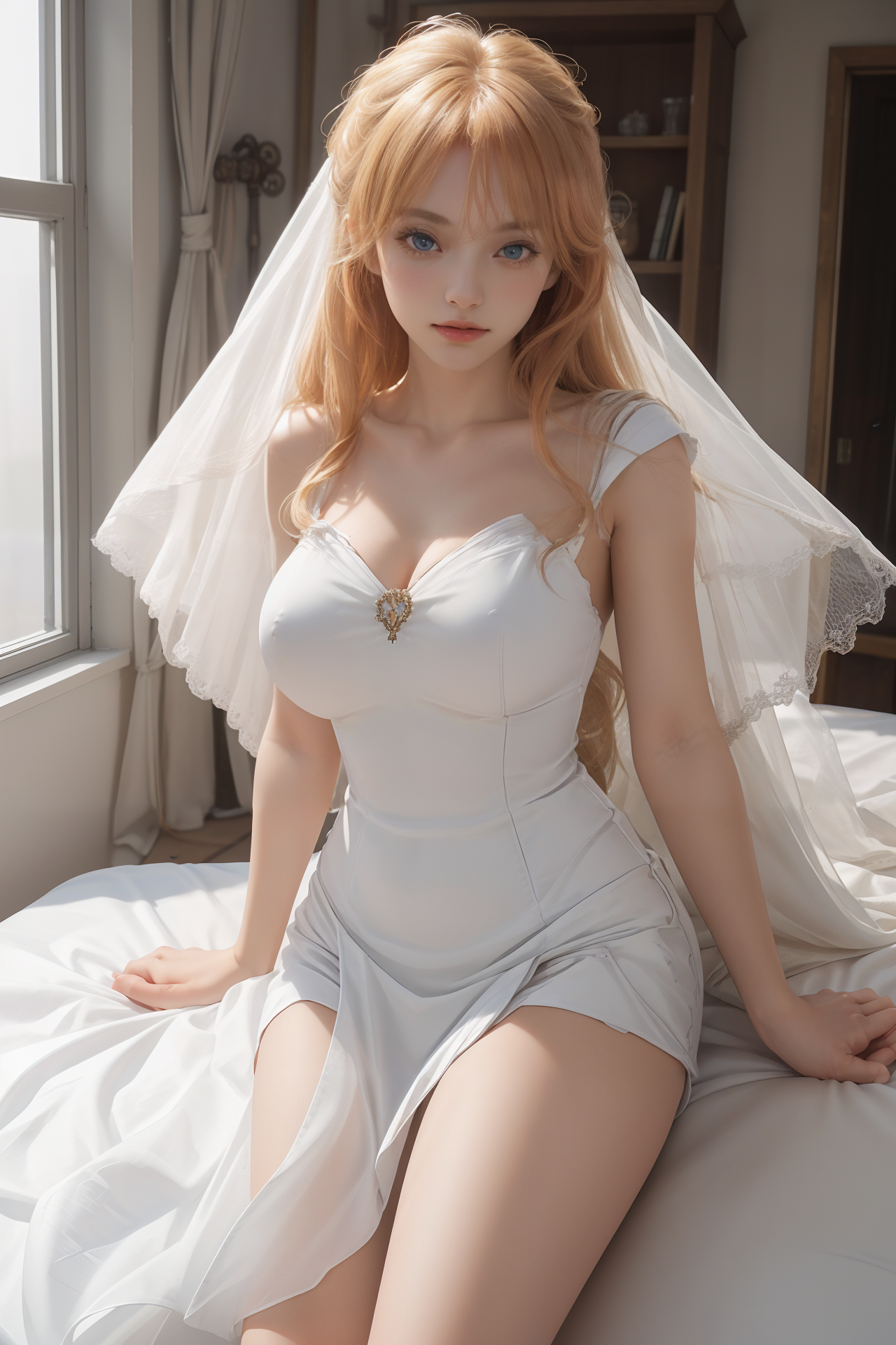 AIGC, anime girls, beautiful, cleavage, cosplay, female, girl, long hair, Sailor Moon, Sailor Venus, sweet