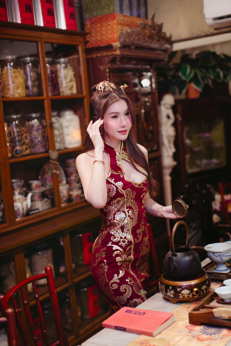 cheongsam,tepotte,kvinde