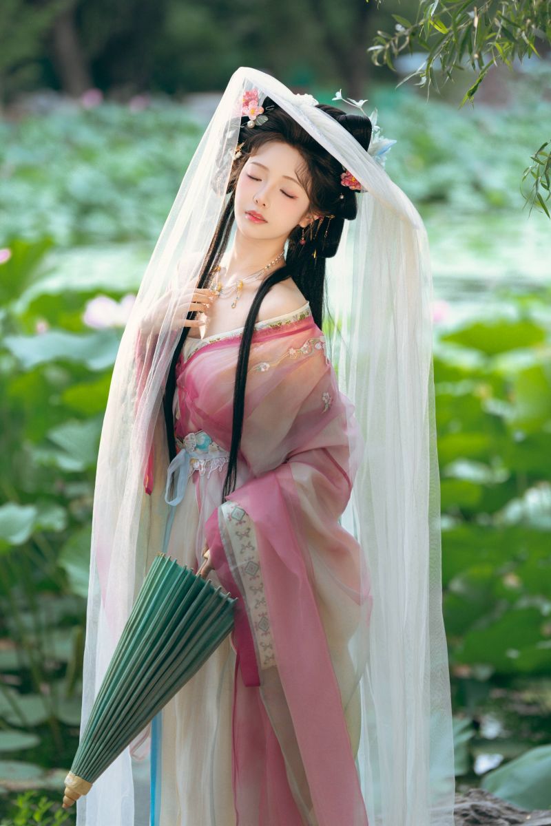 chino,disfraz,vestir,elegante,jardín,hanfu