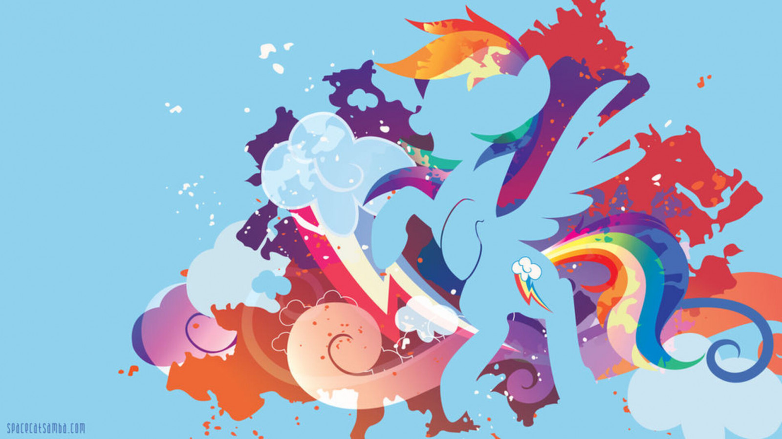 abstract, blue background, cloud, lightning bolt, rainbow, Rainbow Dash