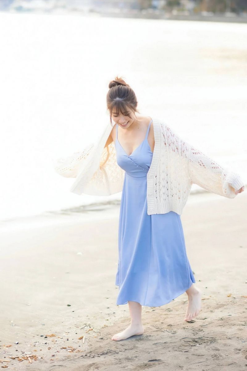 asiatisch, blau, Sahne, slip dress, Frau asiatisch, blau, Sahne, slip dress, Frau