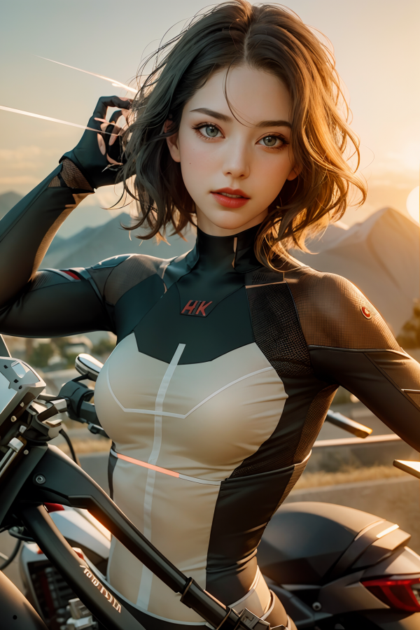 girl,vehicle,breasts,brown hair,parted lips,lips