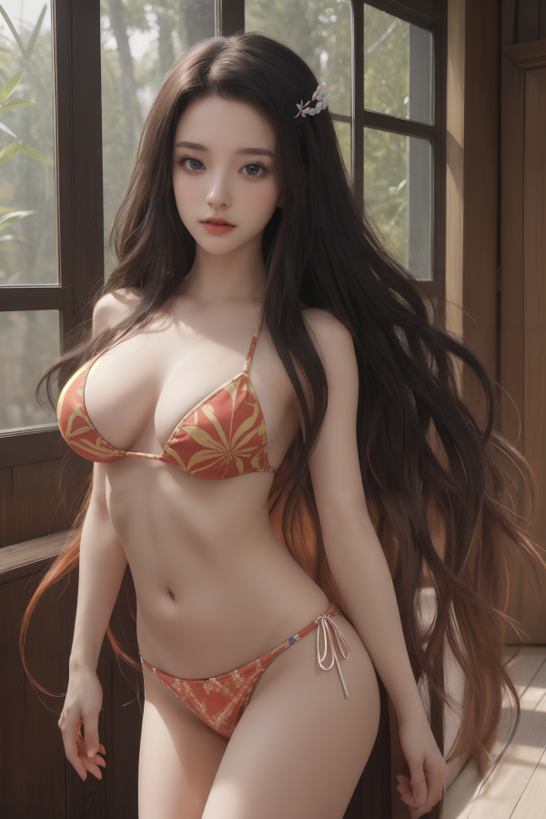 AIGC, beautiful, breasts, cleavage, cosplay, Demon Slayer
