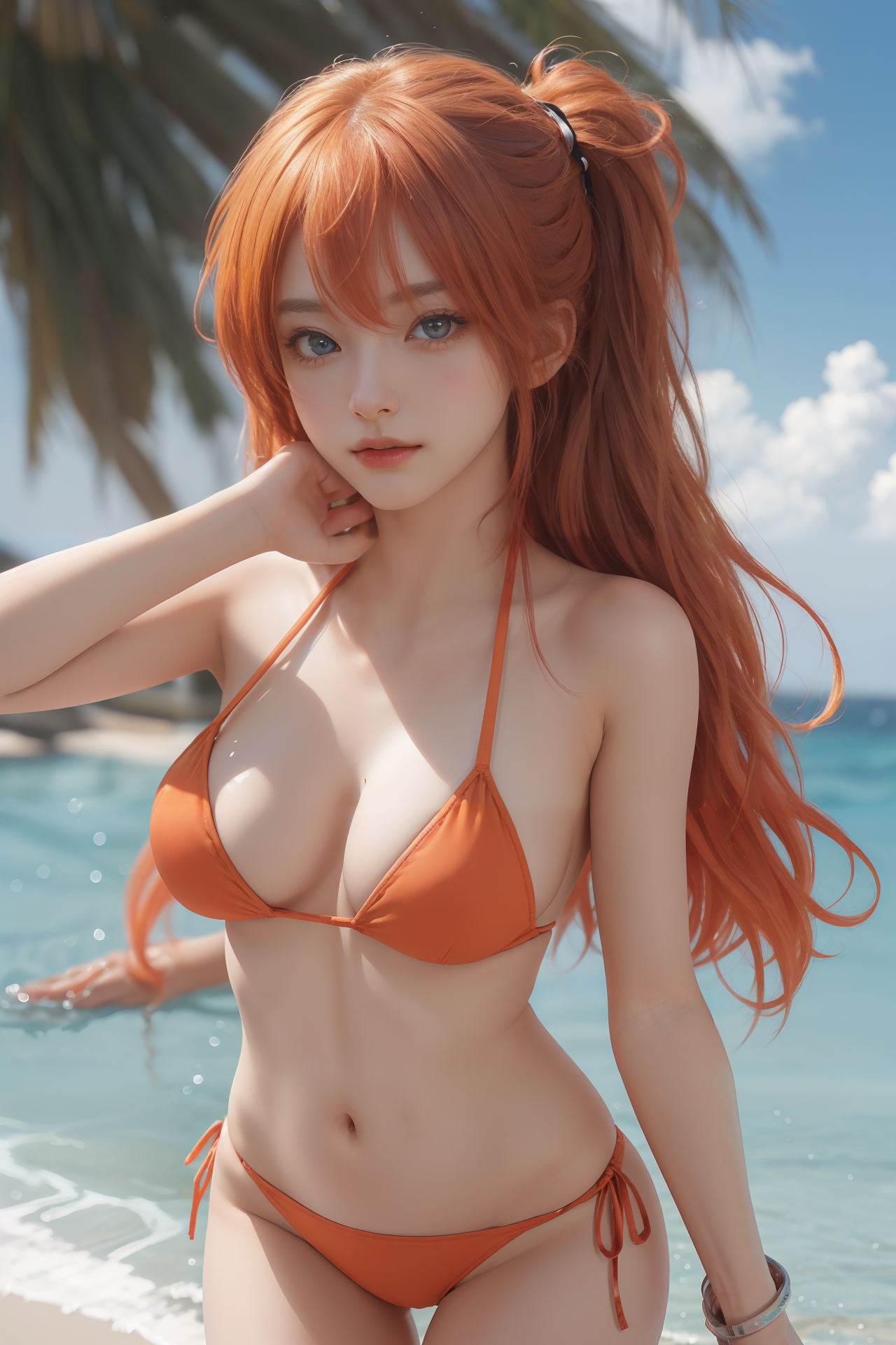 AIGC, anime girls, Asuka Langley Soryu, beautiful, blue hair, breasts, cleavage, cosplay, Eva, female, girl, Neon Genesis Evangelion, sexy, sweet