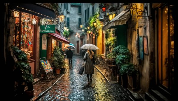 cobblestone,night,street,umbrella