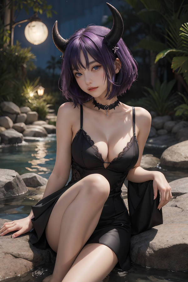ai art,AI Girl,AIGC,black dress,breast,choker