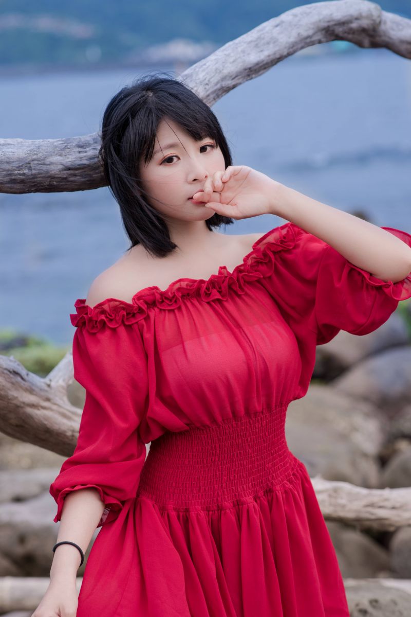 asijský, Přirozené světlo, venkovní, portrét, rocky beach, voda