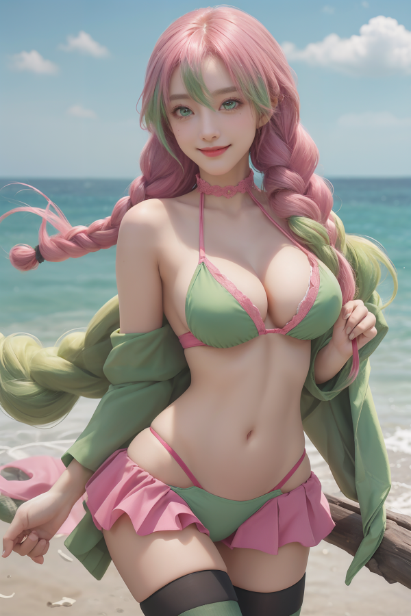 AIGC, beautiful, breasts, cleavage, cosplay, Demon Slayer