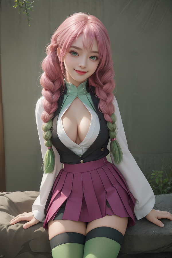 AIGC, beautiful, breasts, cleavage, cosplay, Demon Slayer