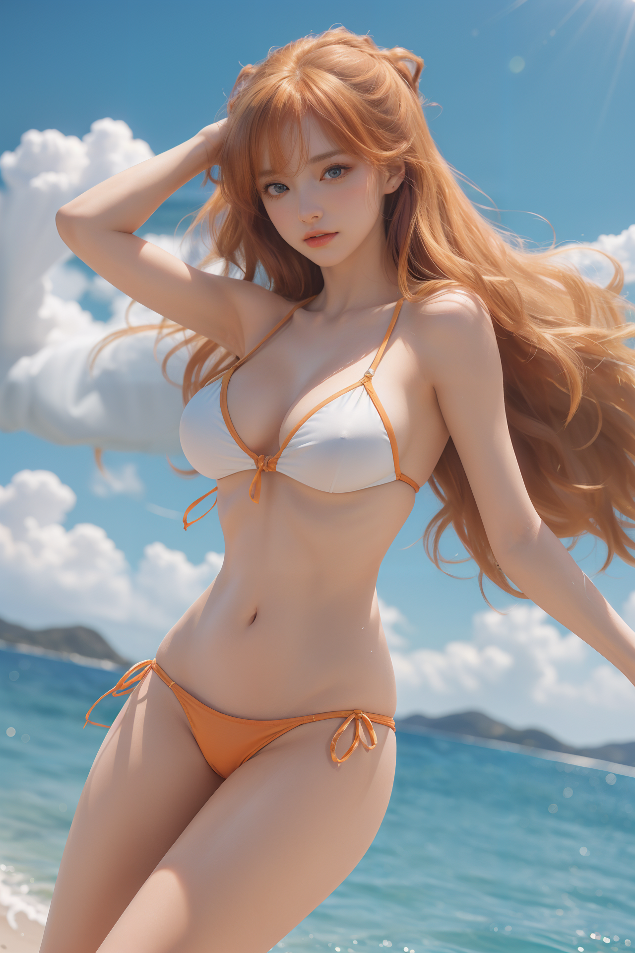 AIGC, anime girls, beautiful, cleavage, cosplay, female, girl, long hair, Sailor Moon, Sailor Venus, sweet