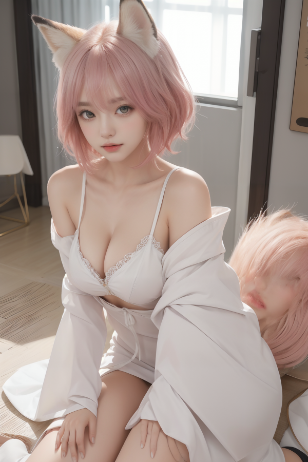 AIGC, anime animals, beautiful, breasts, cleavage, cosplay