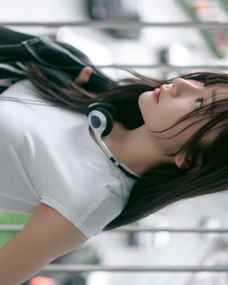 Kopfhörer,Balkon,Geländer,Frau