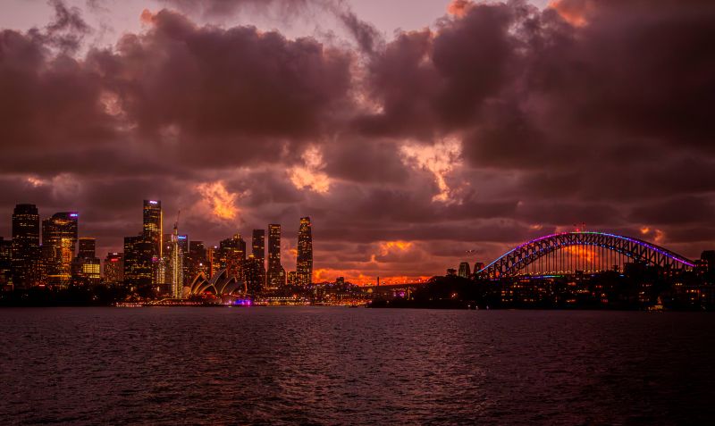 letadlová loď, architektura, modrá obloha, bokeh, most, světla města