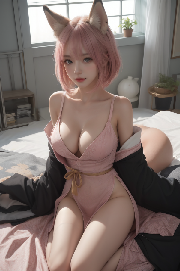 AIGC,anime animals,beautiful,breasts,cleavage,cosplay