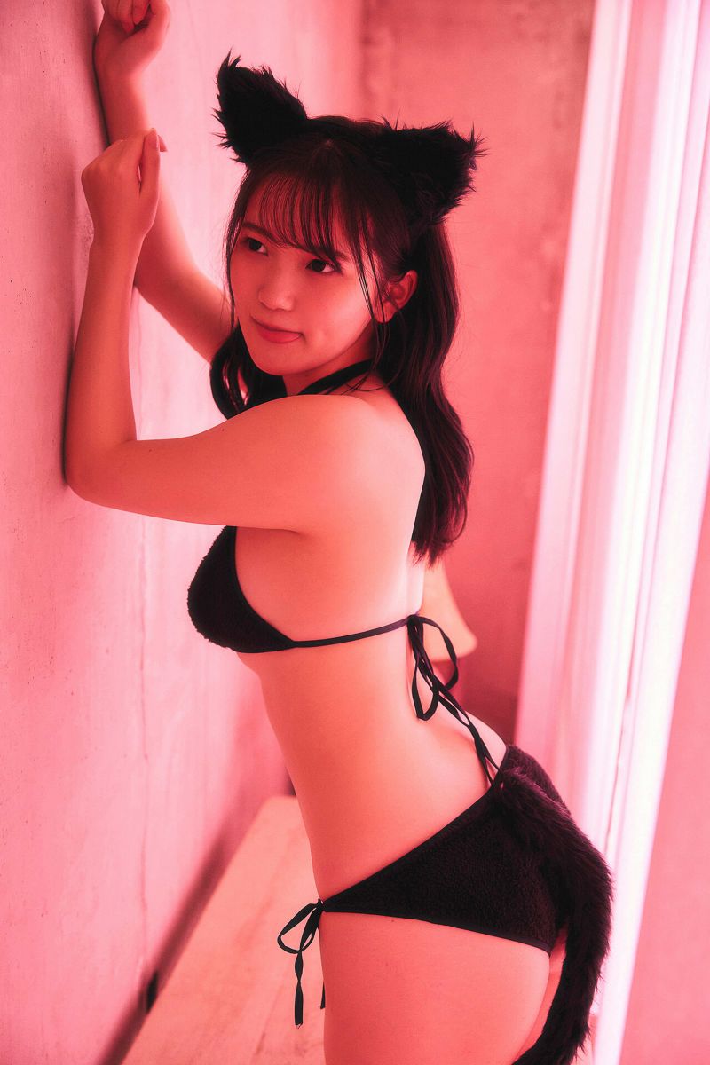 bikini nero,orecchie di gatto,coda