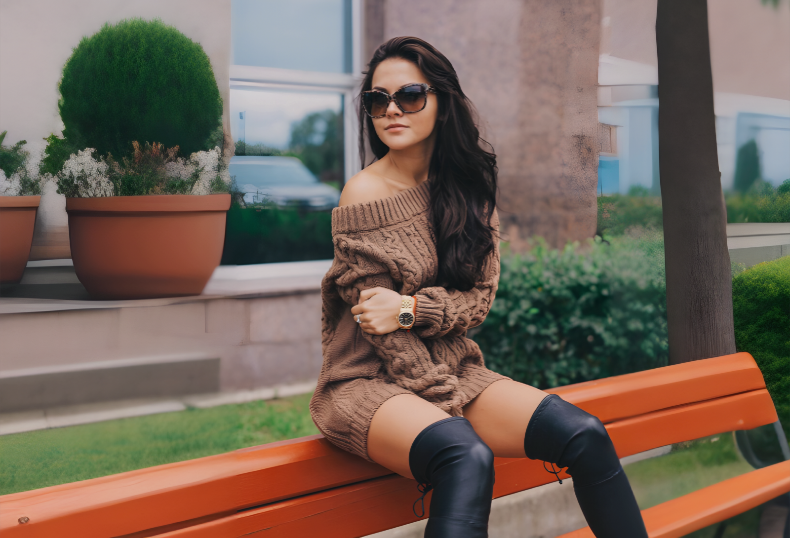 capelli neri, ragazza, bicchieri, Caterina, signora, gambe, capelli lunghi, modello, parco, russo, sexy