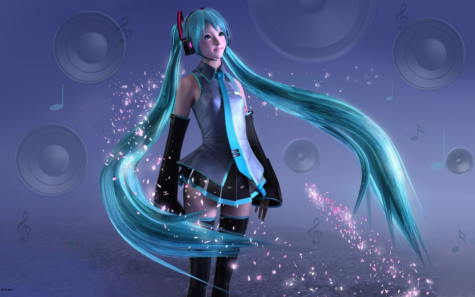 anime, Hatsune Miku, human, long hair, music, skirt, tie, uniform, Vocaloid