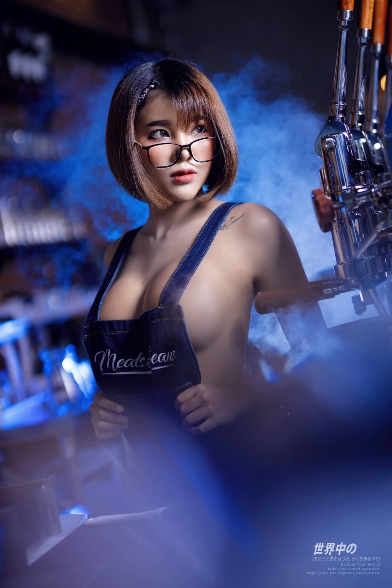 Barista, Cafe, Kaffee, Modell-, Frau
