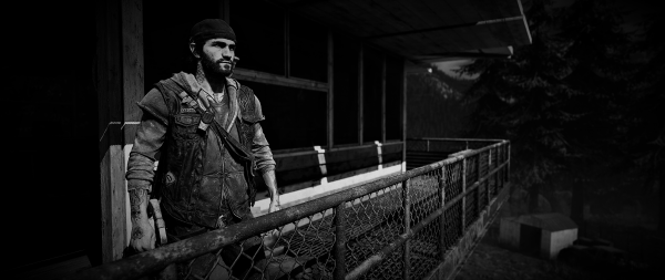 days gone,ultrawide,deacon,black and white,flash photography,standing