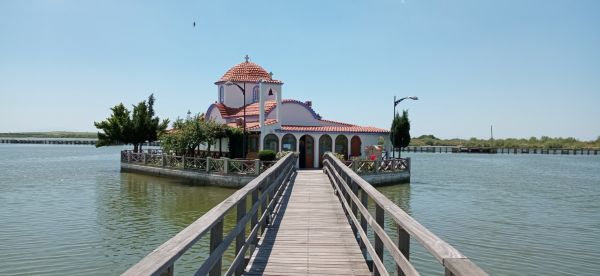 church,background,bridge,greenery,lake,landscape