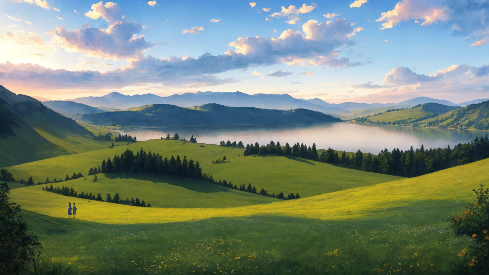 umělecká díla, mrak, den, digitální umění, les, hd, horizont, jezero, krajina, mistrovský kousek, kůň, Příroda, originál, západ slunce, tapeta na zeď