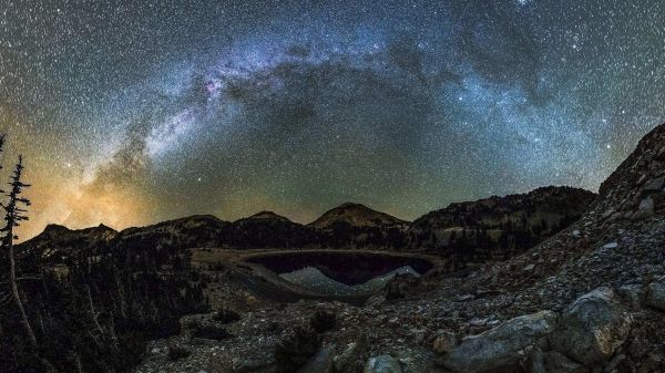 astronomy,Milky Way,nature,lake,mountain