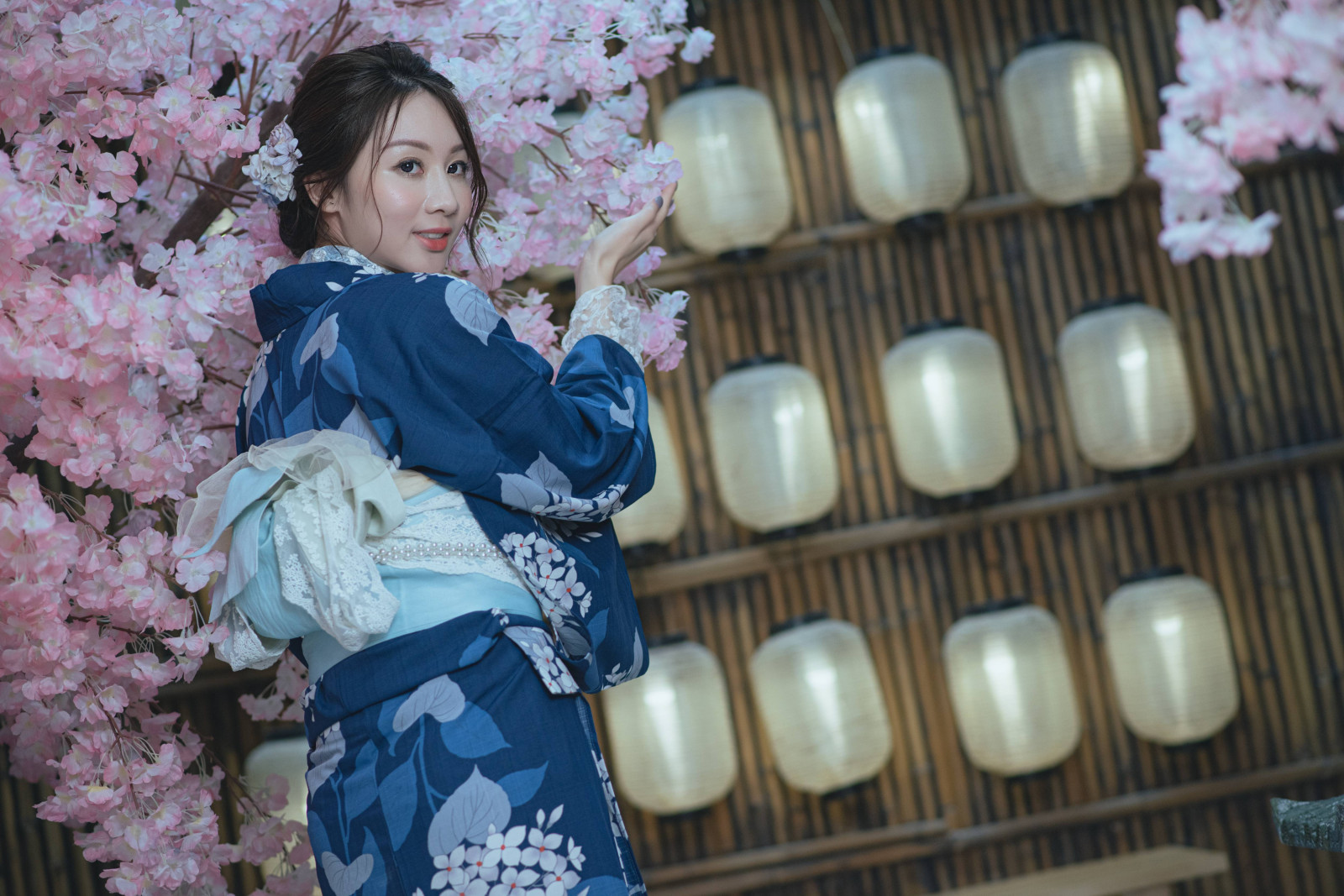 kék, kimonó, nő, yukatát