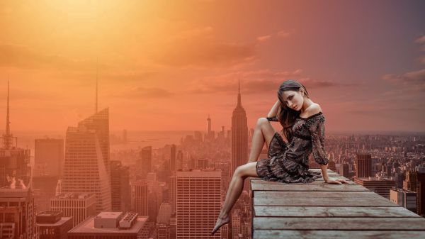 buildings,city,girl,hair,hands,legs