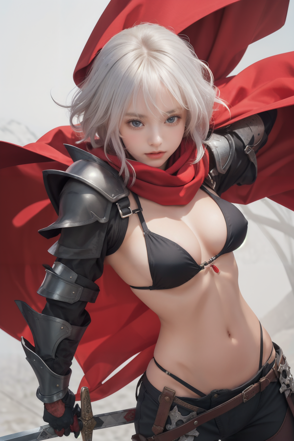 armor,bikini,breasts,cape,cleavage,girl