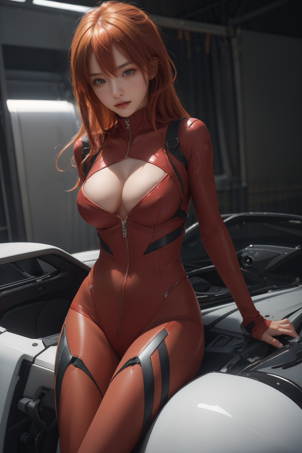 AIGC, anime girls, Asuka Langley Soryu, beautiful, blue hair, breasts