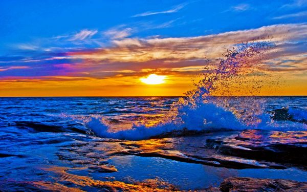 horizon,noon,sea,shiny,sky,splash