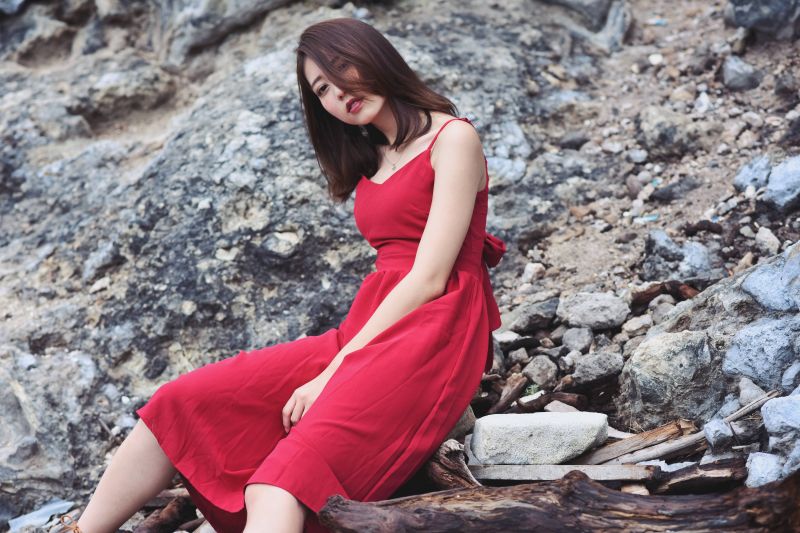 šaty,vypnuto,Červené,rameno