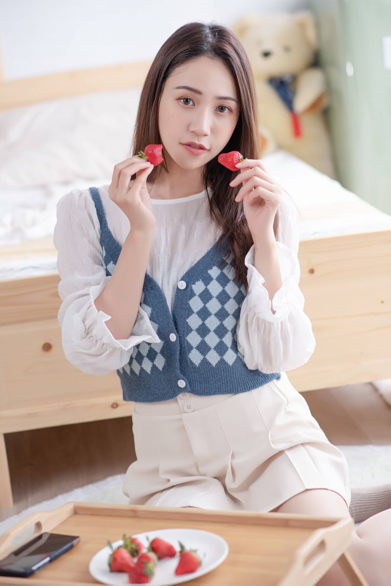 modrý,kontrolor,plést,mini,sukně,vesta