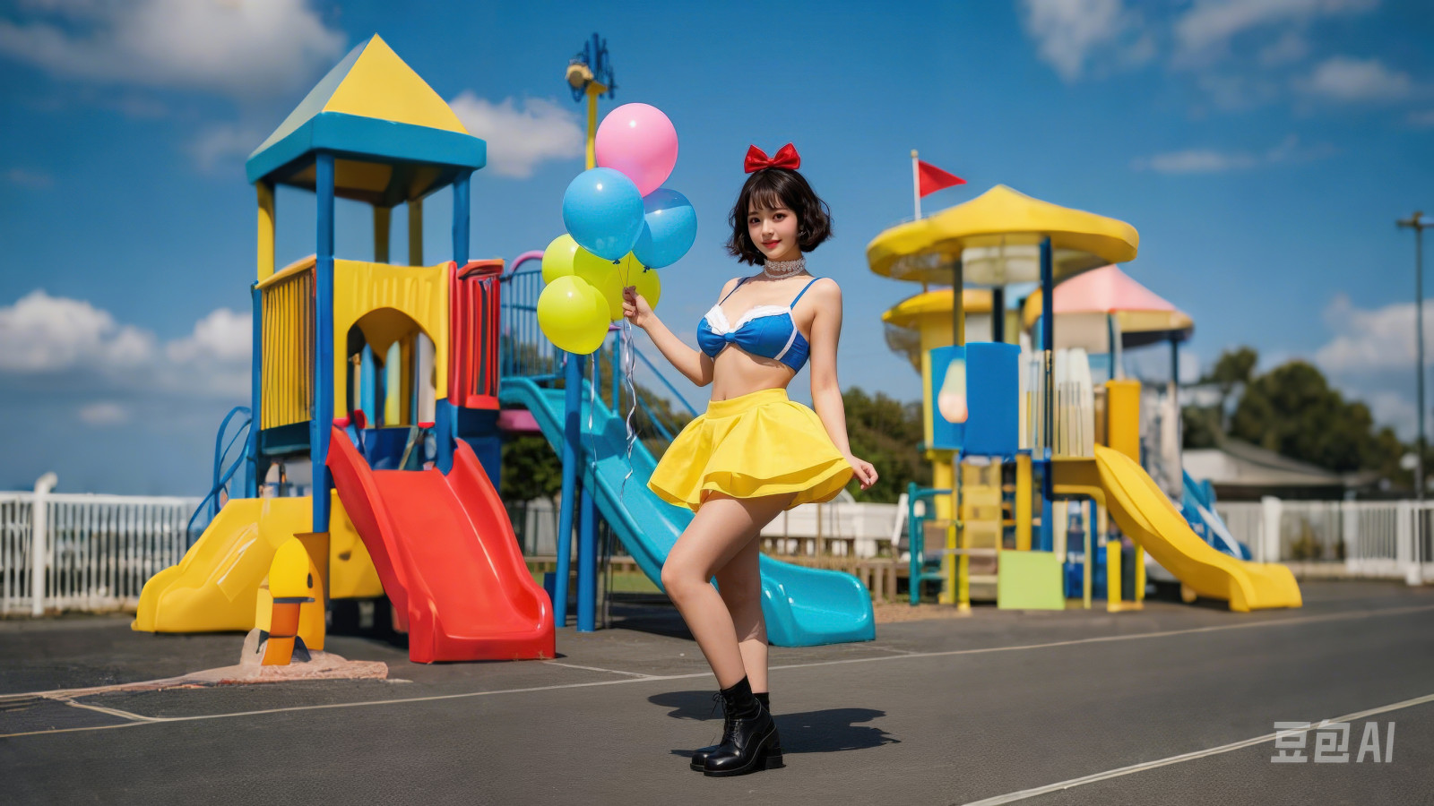 ai, amusement park, beauty, cute, Disney, sexy, short hair, short skirt