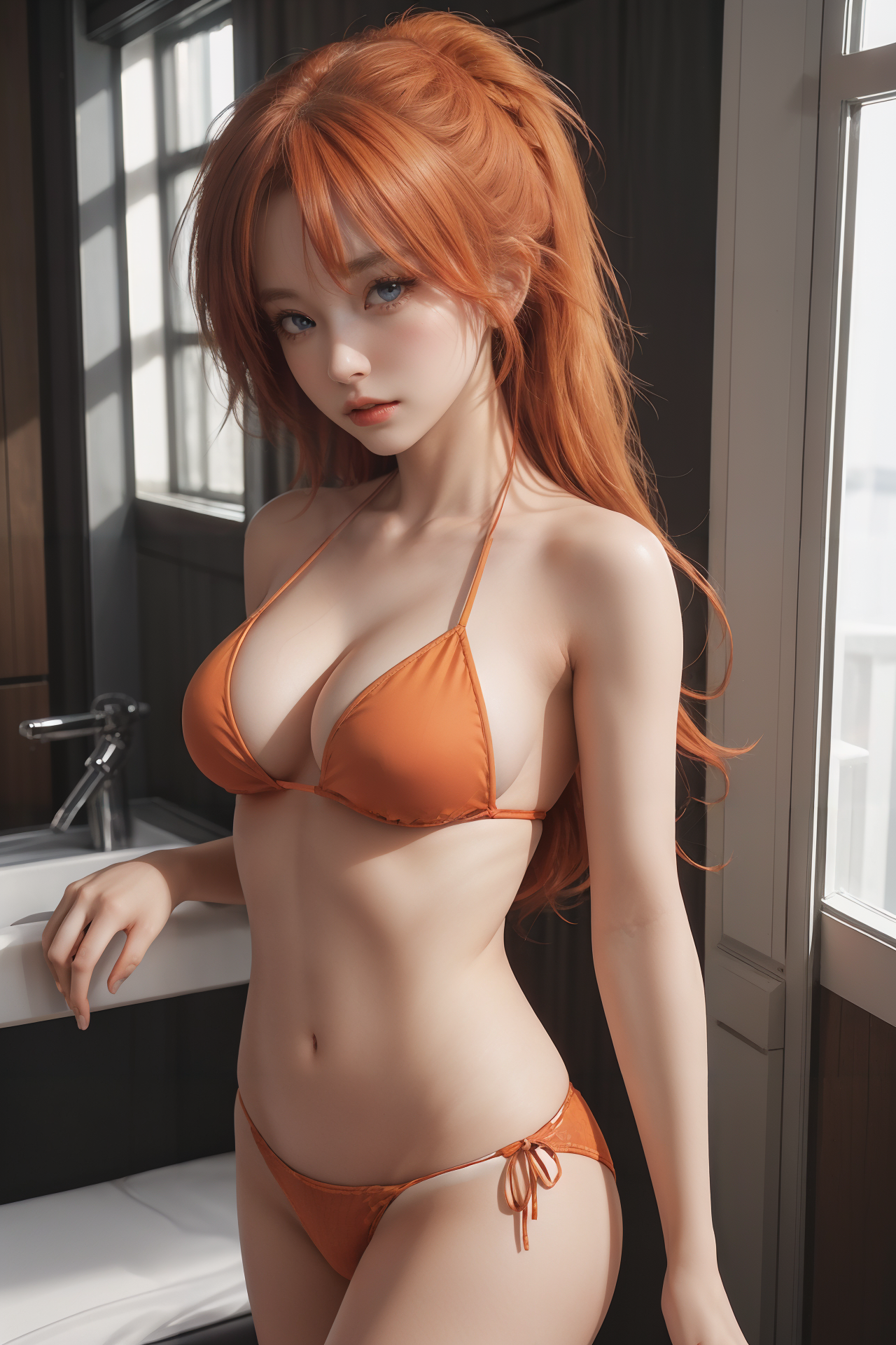 AIGC, anime girls, Asuka Langley Soryu, beautiful, blue hair, breasts, cleavage, cosplay, Eva, female, girl, Neon Genesis Evangelion, sexy, sweet