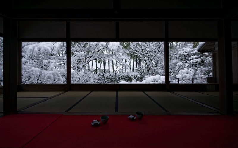 KUNST,asiatisk,bambus,sort og hvid,blå,ceremoni