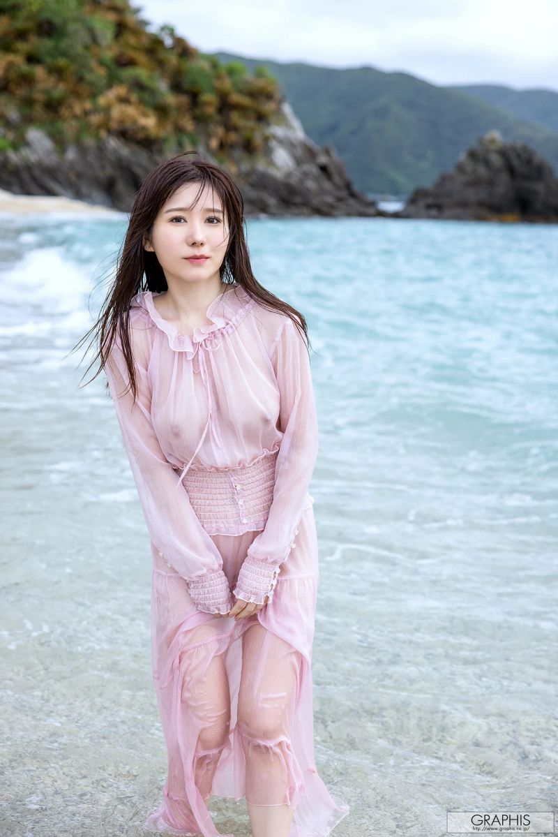 asiatisk,strand,legeme,chiffon,nuttet,kjole