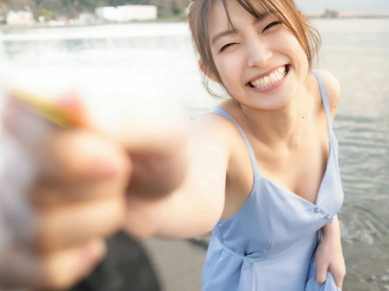 asiatisch, blau, Sahne, slip dress, Frau asiatisch, blau, Sahne, slip dress, Frau